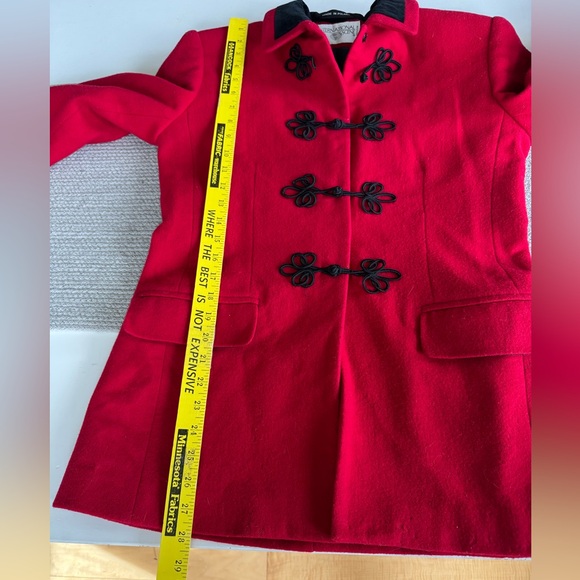 Vintage International Scene Red Wool Blazer Jacket Black Velvet Collar Cording S - Picture 11 of 13